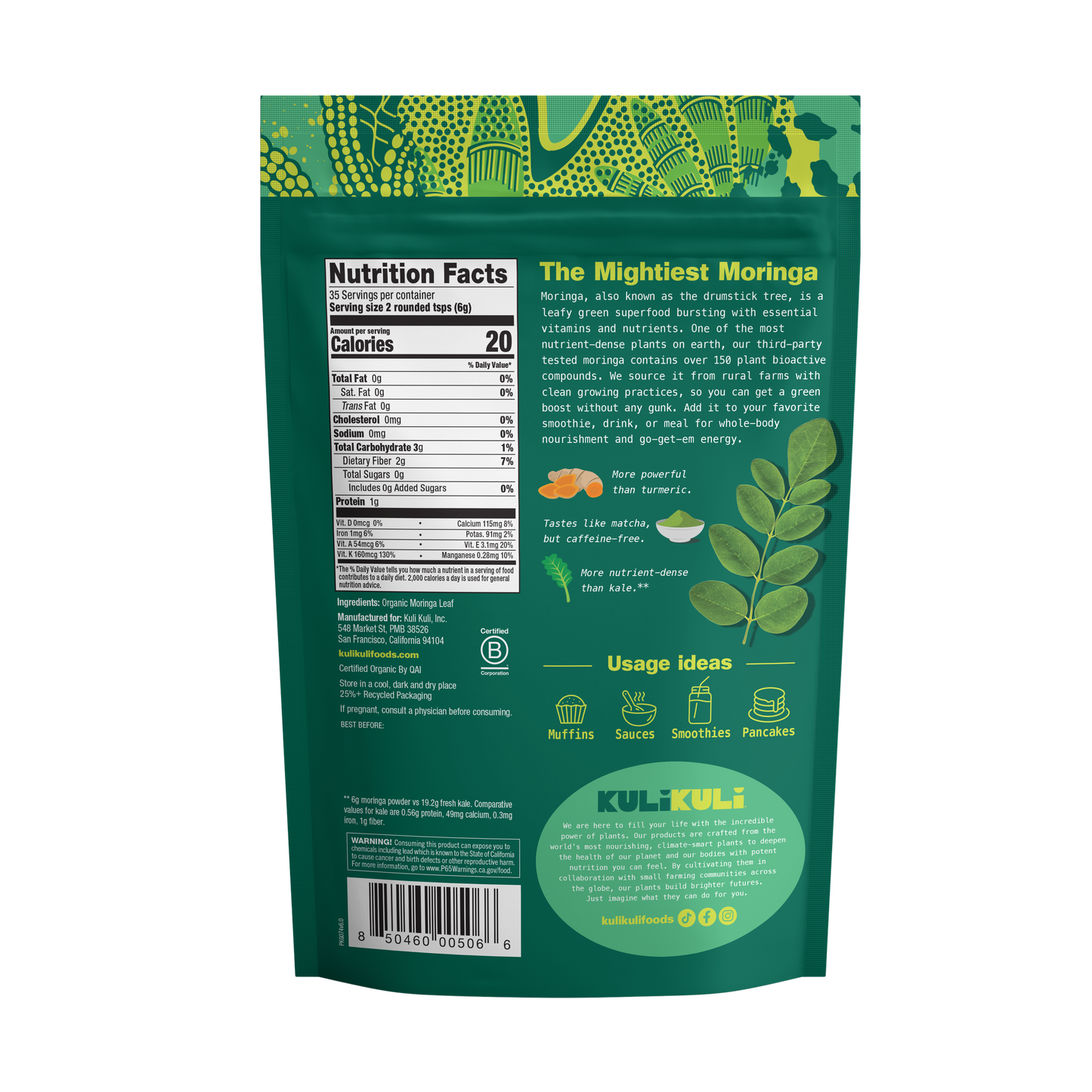 Organic Pure Moringa Powder (7.4 oz)